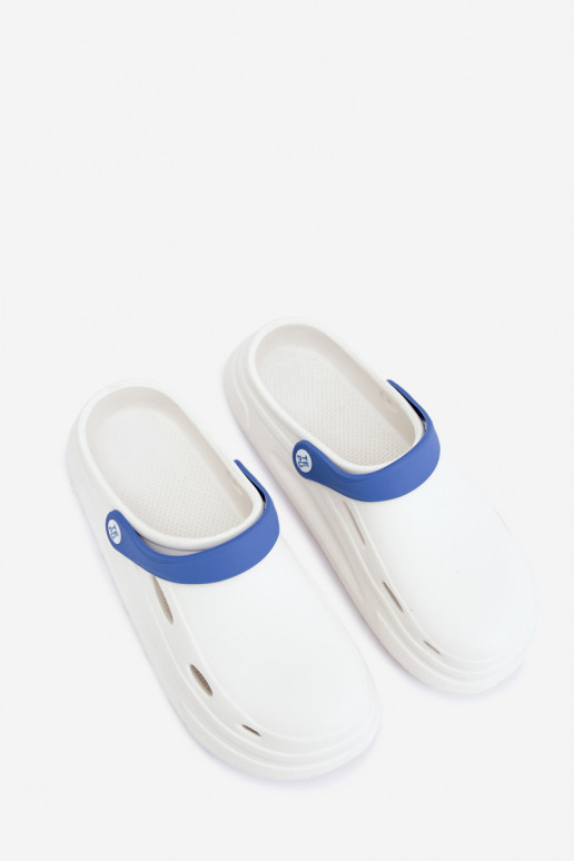 White and dark blue lightweight men's slippers with stripes Toren