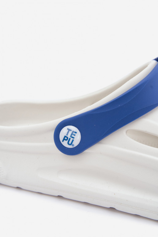 White and dark blue lightweight men's slippers with stripes Toren