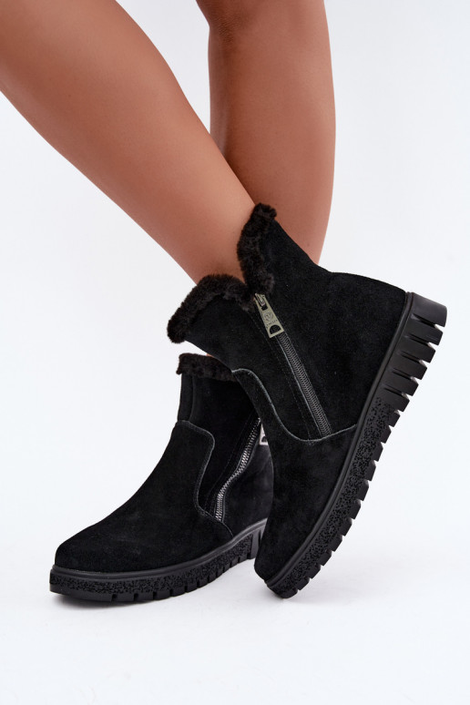 Buty z sztucznego zamszu z futerkiem Vinceza czarne