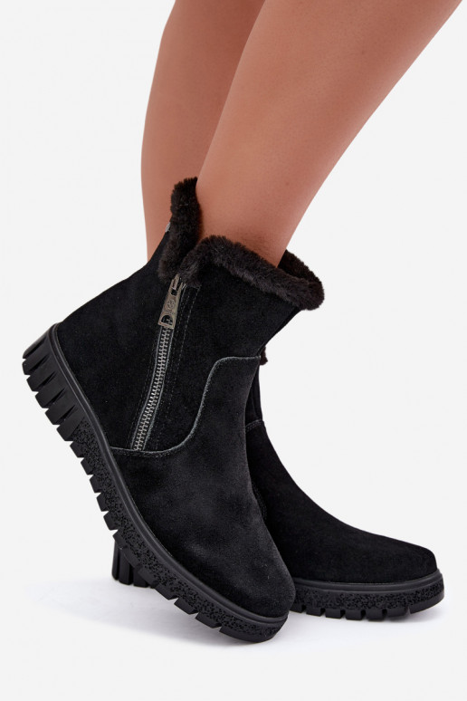 Buty z sztucznego zamszu z futerkiem Vinceza czarne