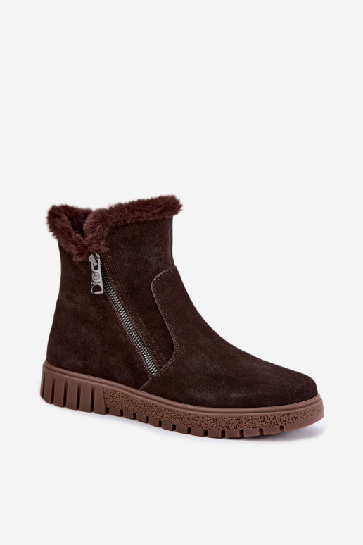 Faux suede boots with fur Vinceza Czekolado