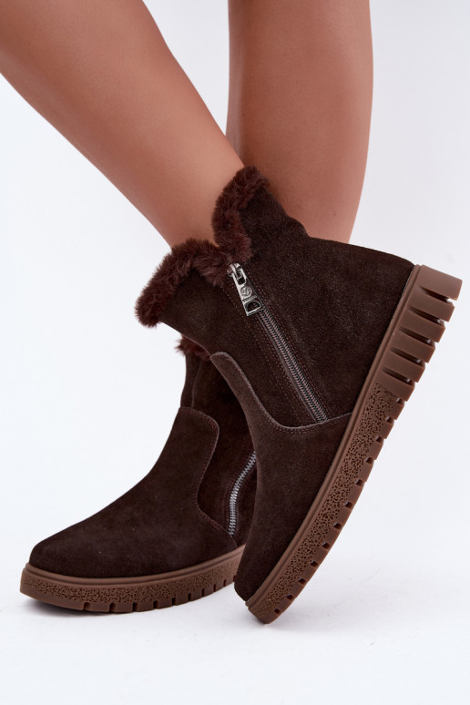 Faux suede boots with fur Vinceza Czekolado