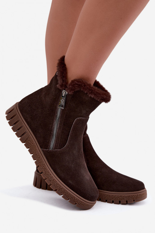 Faux suede boots with fur Vinceza Czekolado
