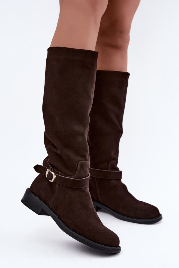 Faux suede knee-high boots with buckles Vinceza Czekolado