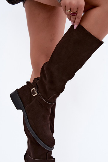 Faux suede knee-high boots with buckles Vinceza Czekolado 2