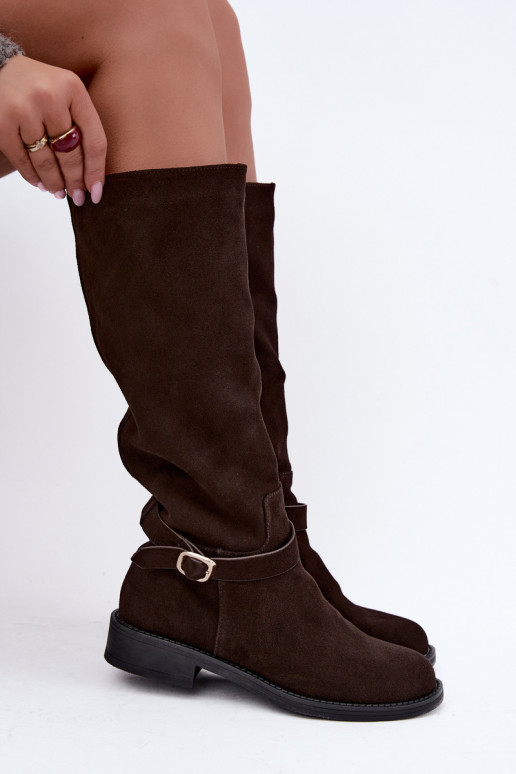 Faux suede knee-high boots with buckles Vinceza Czekolado