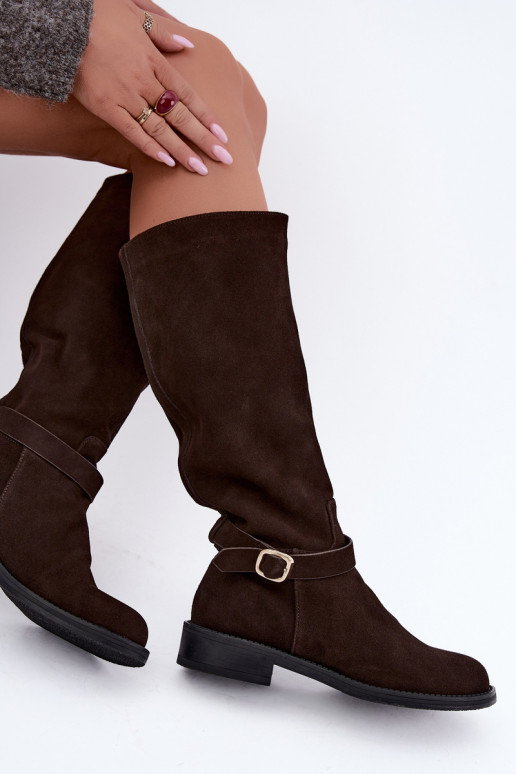 Faux suede knee-high boots with buckles Vinceza Czekolado