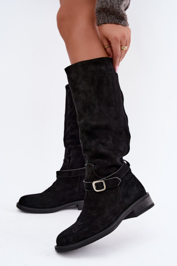 Faux suede knee-high boots with buckles Vinceza black 2