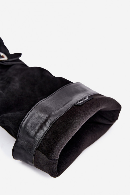 Faux suede knee-high boots with buckles Vinceza black