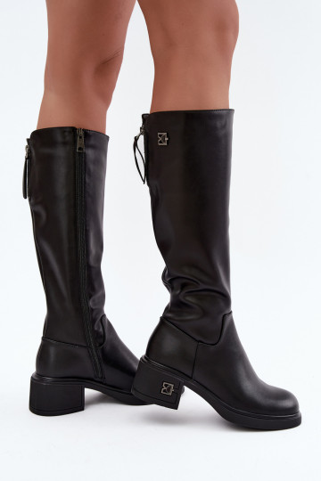 Natural leather insulated knee-high boots Vinceza black 2