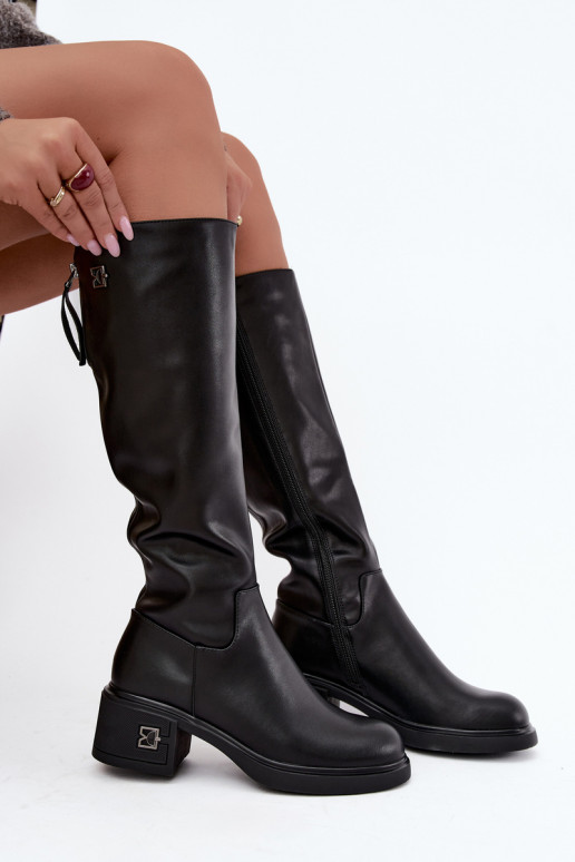 Natural leather insulated knee-high boots Vinceza black