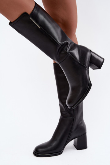 Natural leather insulated knee-high boots with heels Vinceza black