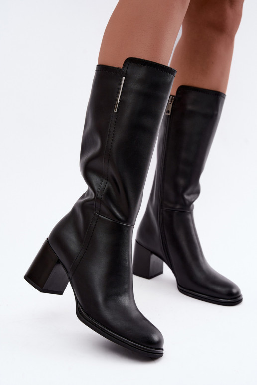 Natural leather insulated knee-high boots with heels Vinceza black
