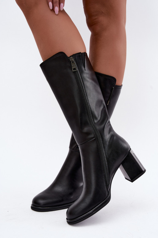 Natural leather insulated knee-high boots with heels Vinceza black