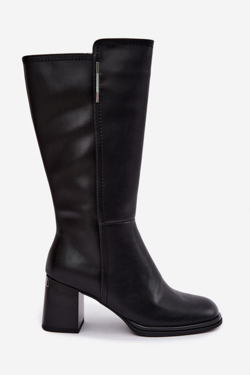 Natural leather insulated knee-high boots with heels Vinceza black