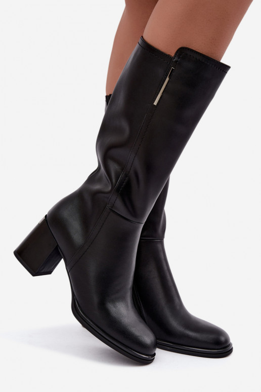 Natural leather insulated knee-high boots with heels Vinceza black