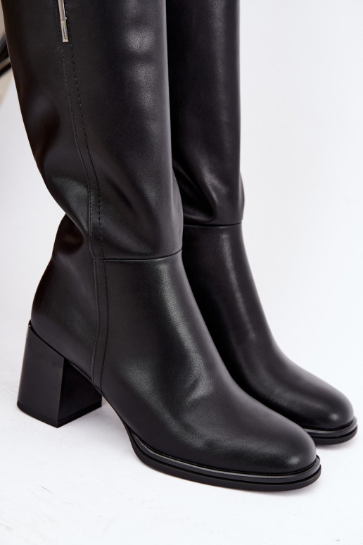 Natural leather insulated knee-high boots with heels Vinceza black