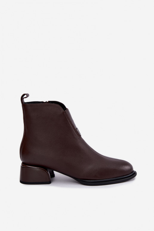 Natural leather insulated women's ankle boots with low heels Vinceza Czekolado