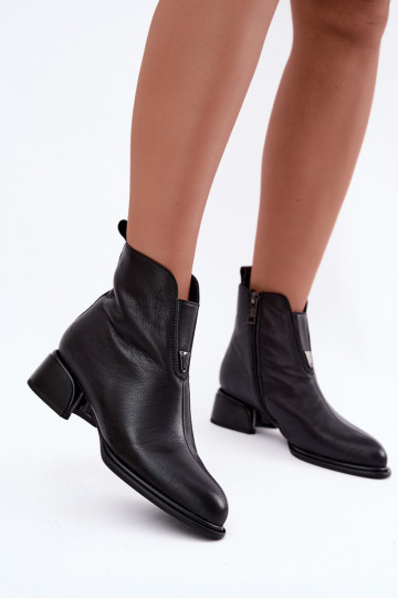 Ocieplane botki damskie ze skóry naturalnej na niskim obcasie Vinceza czarne 2
