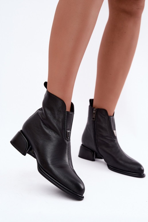 Natural leather insulated women's ankle boots with low heels Vinceza black