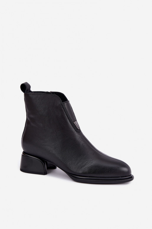 Natural leather insulated women's ankle boots with low heels Vinceza black