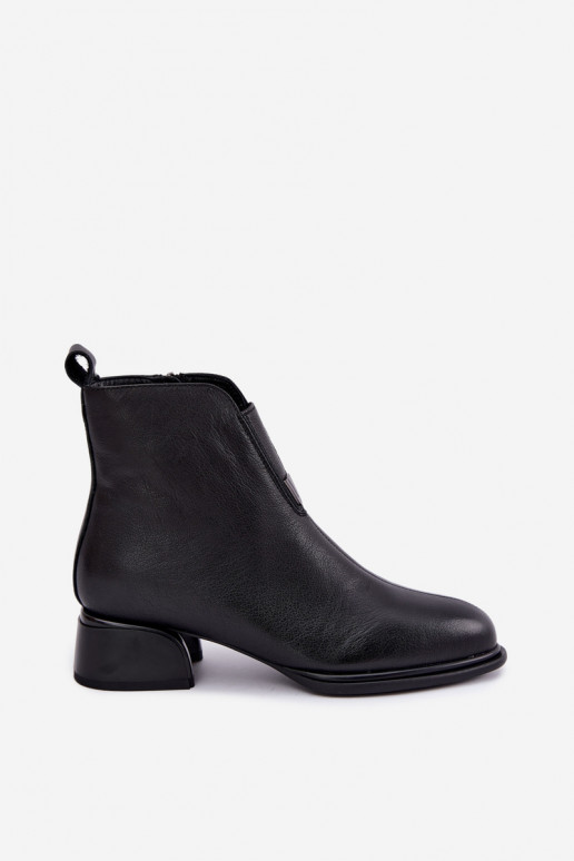Natural leather insulated women's ankle boots with low heels Vinceza black