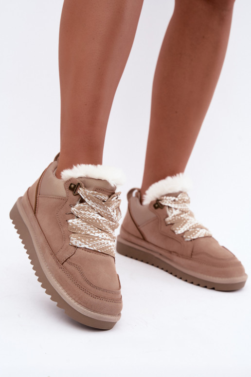 Faux suede snow boots with fur and laces Vinceza sand