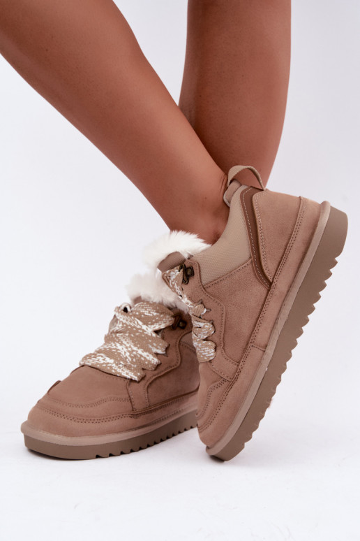 Faux suede snow boots with fur and laces Vinceza sand