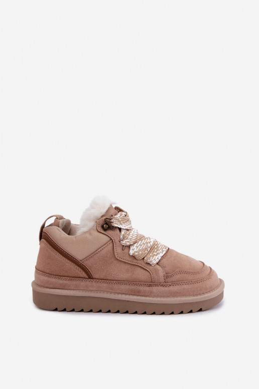 Faux suede snow boots with fur and laces Vinceza sand
