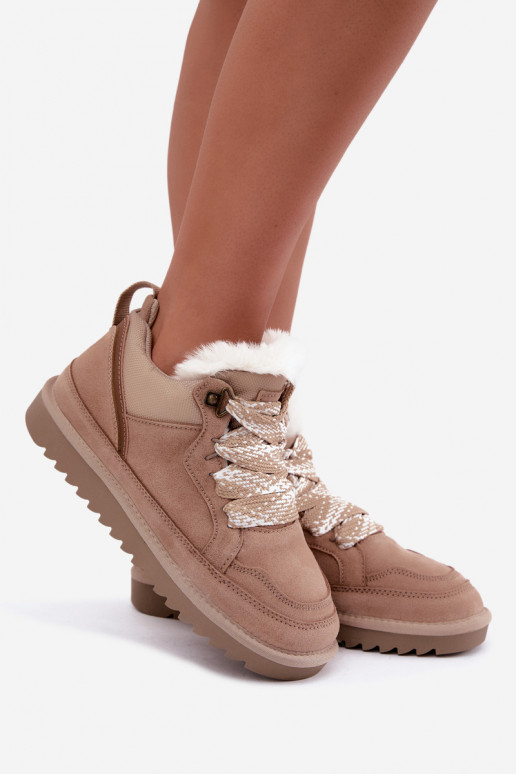 Faux suede snow boots with fur and laces Vinceza sand