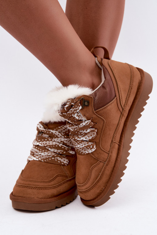 Faux suede snow boots with fur and laces Vinceza brown