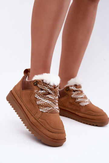 Faux suede snow boots with fur and laces Vinceza brown 2