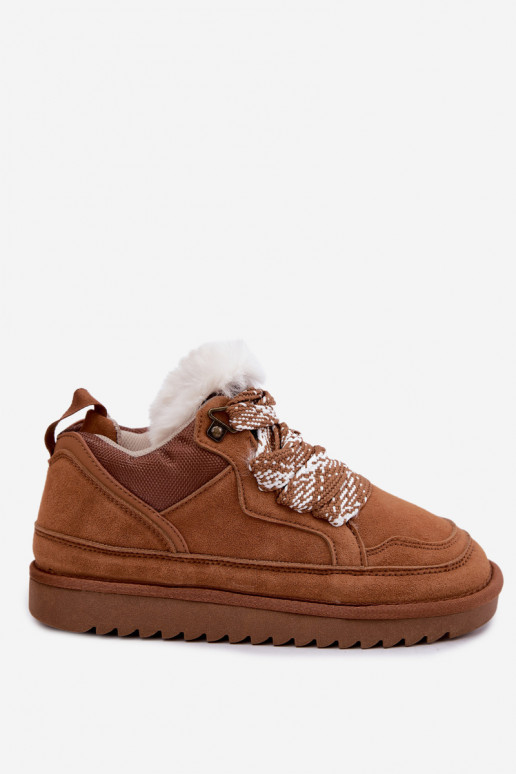 Faux suede snow boots with fur and laces Vinceza brown