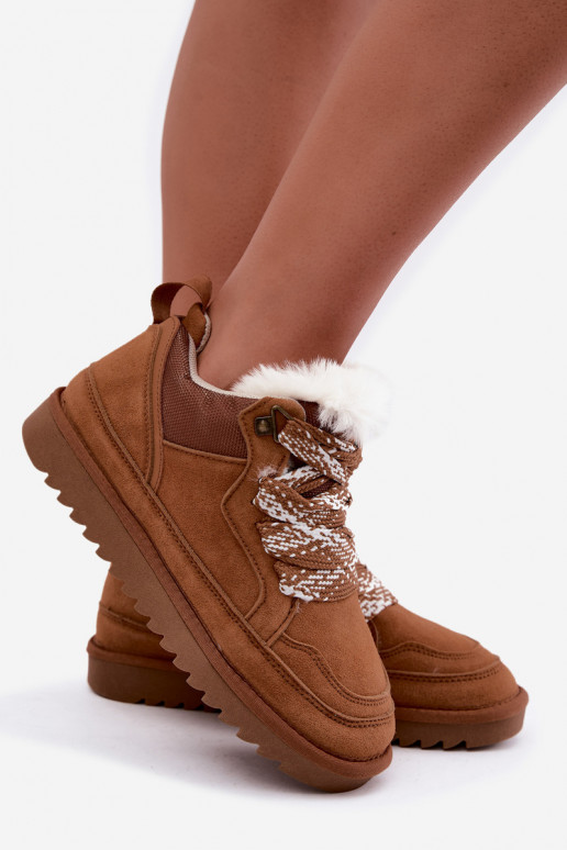 Faux suede snow boots with fur and laces Vinceza brown