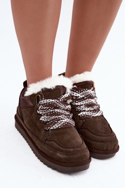 Faux suede snow boots with fur and laces Vinceza 97974 in chocolate color