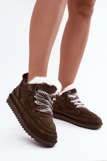 Faux suede snow boots with fur and laces Vinceza 97974 in chocolate color 2