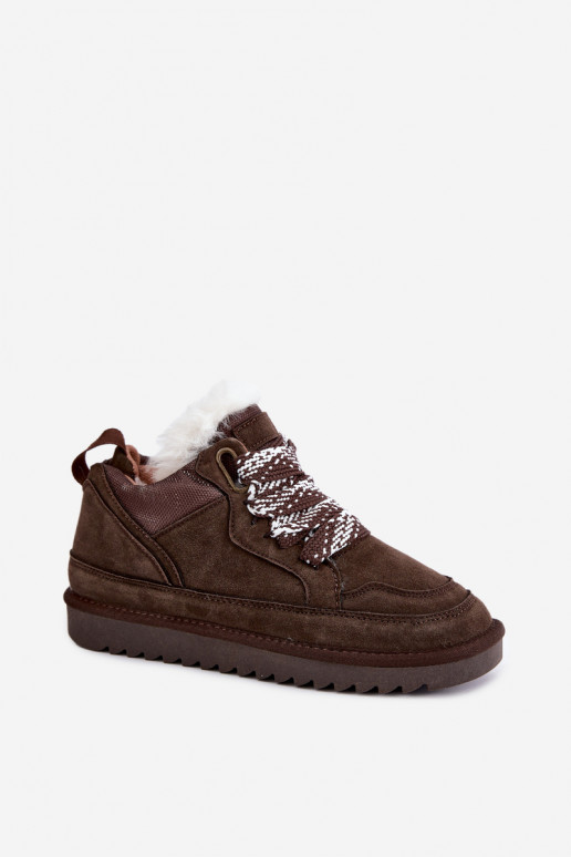 Faux suede snow boots with fur and laces Vinceza 97974 in chocolate color