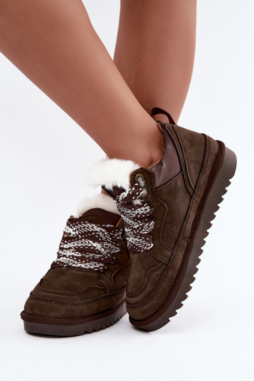 Faux suede snow boots with fur and laces Vinceza 97974 in chocolate color