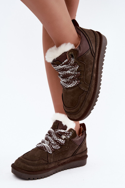 Faux suede snow boots with fur and laces Vinceza 97974 in chocolate color