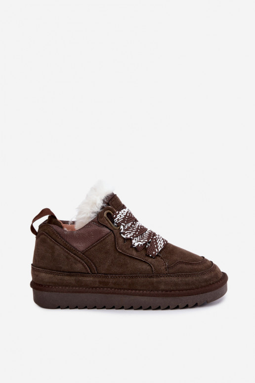 Faux suede snow boots with fur and laces Vinceza 97974 in chocolate color