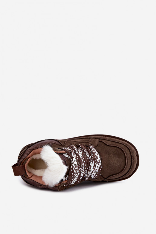 Faux suede snow boots with fur and laces Vinceza 97974 in chocolate color
