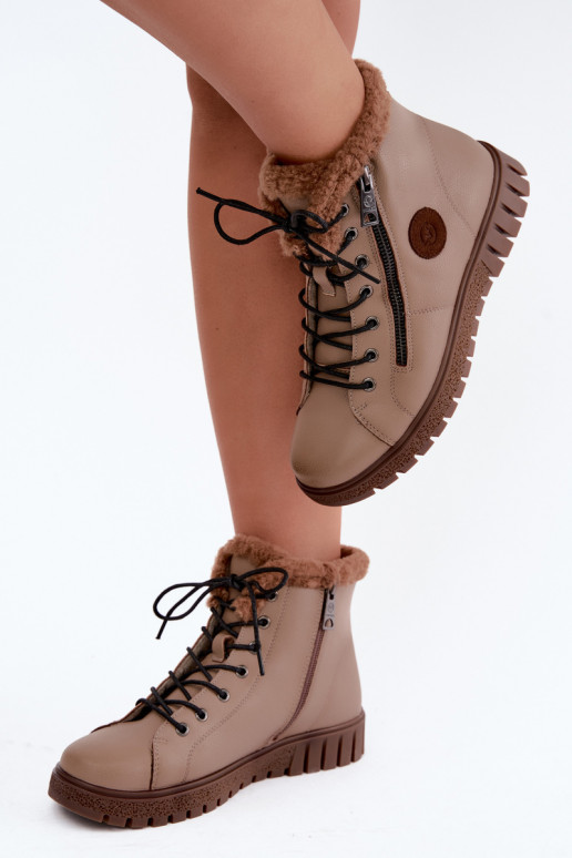 Women's insulated ankle boots in natural leather Vinceza 133123 in sand color
