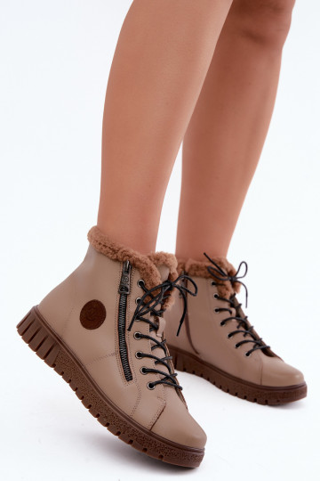 Women's insulated ankle boots in natural leather Vinceza 133123 in sand color 2