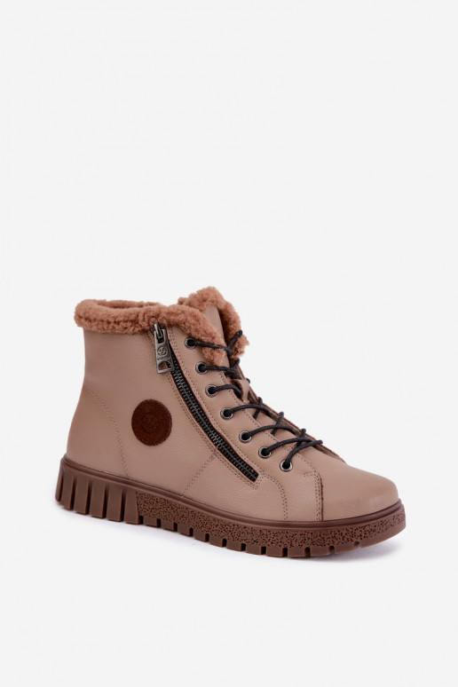 Women's insulated ankle boots in natural leather Vinceza 133123 in sand color
