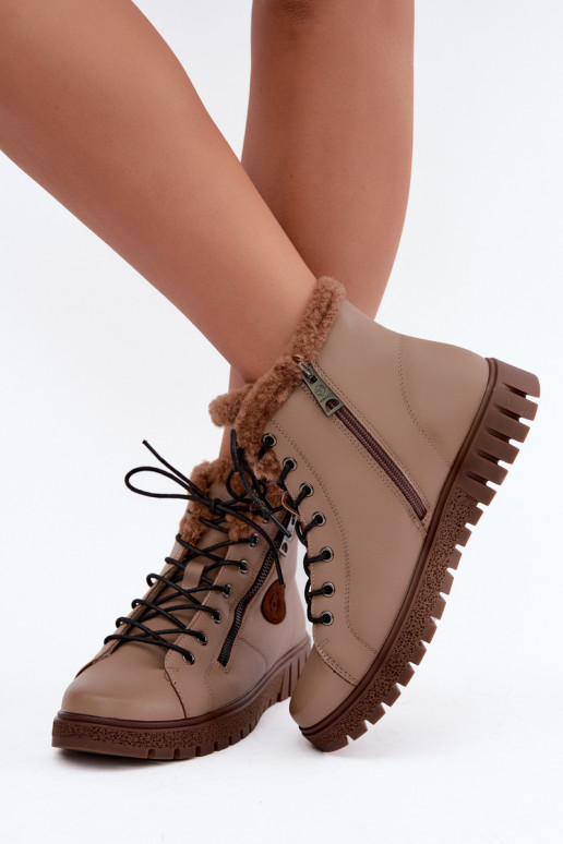 Women's insulated ankle boots in natural leather Vinceza 133123 in sand color