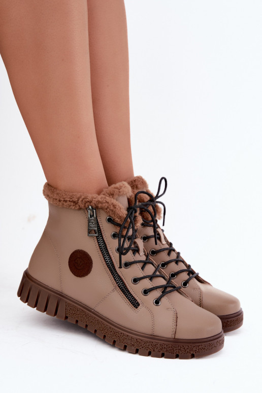 Women's insulated ankle boots in natural leather Vinceza 133123 in sand color