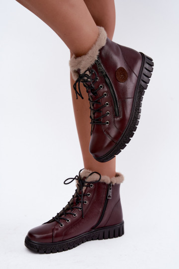 Women's insulated ankle boots in natural leather Vinceza 133123 in burgundy color