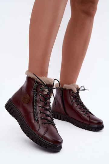 Women's insulated ankle boots in natural leather Vinceza 133123 in burgundy color 2