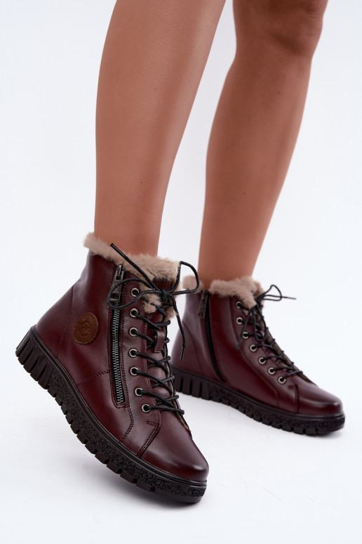 Women's insulated ankle boots in natural leather Vinceza 133123 in burgundy color