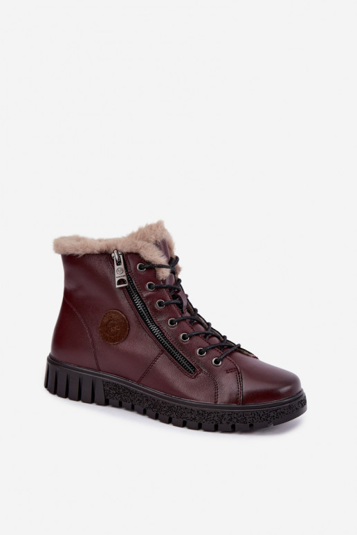 Women's insulated ankle boots in natural leather Vinceza 133123 in burgundy color